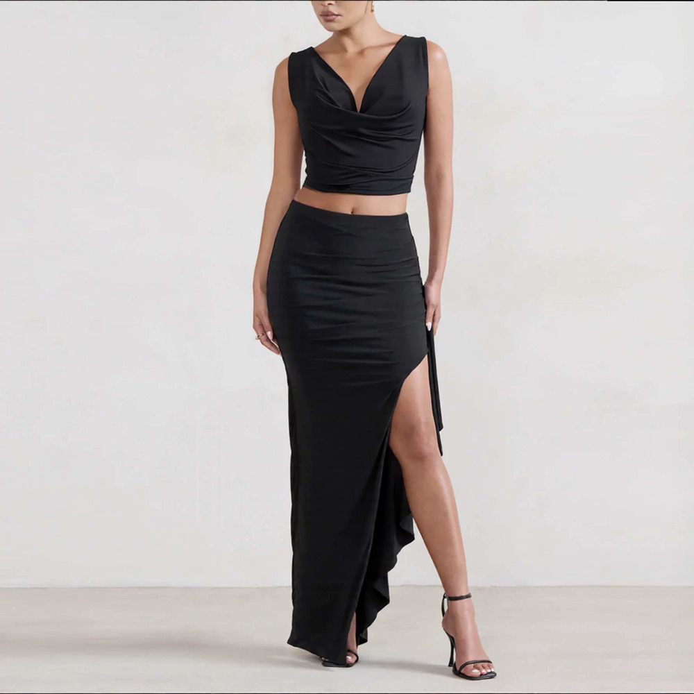 Zara Evening 2 Piece Set Halter Top and Backless High Waist Slit Long